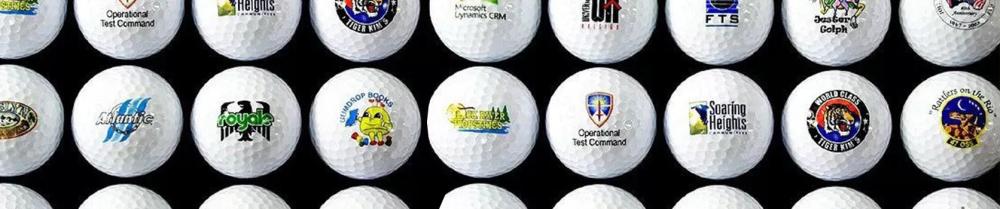 Rows of logo branded logo balls custom printed from Par Golf Supply