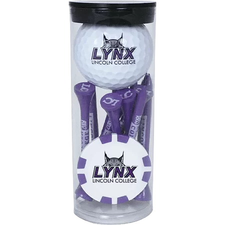 Logo golf ball, tee, and poker chip tube