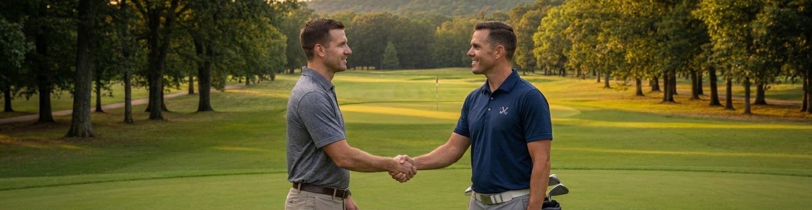 Attorney and business professional shaking hands on the golf course