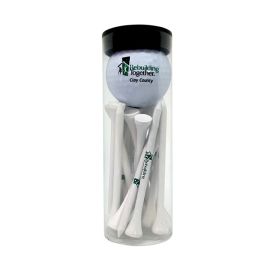 Golf Ball and Tees in Clear Tube