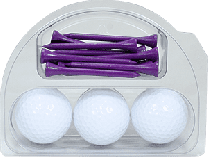3 Golf Balls and Tees in Clear Clamshell Pack