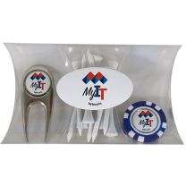 Pebble Beach Pillow Pack with Poker Chip w/ Ball Marker, Scotsman Divot Tool and Non Printed Golf Tees