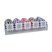 Colored Poker Chips in Clear Display Case