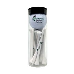 Golf Ball and Tees in Clear Tube