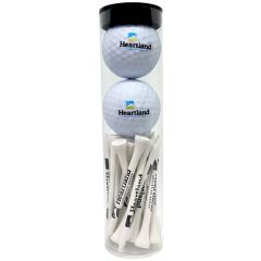 2 Golf Balls & Tees in Clear Tube