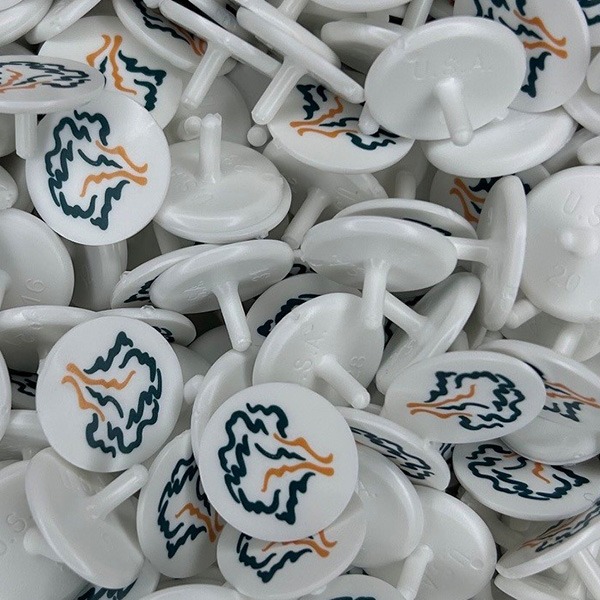 Bulk golf ball markers printed with a colorful tree logo