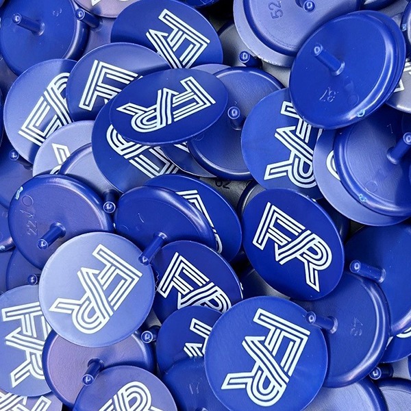 Blue Custom ball markers printed with company logo