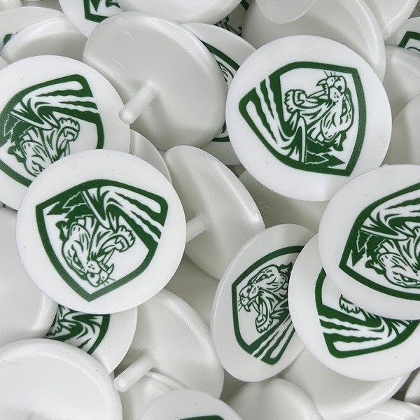 Personalized golf markers printed with school logo
