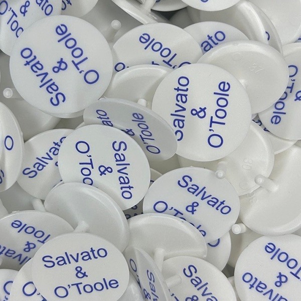 Branded golf markers printed with two last names