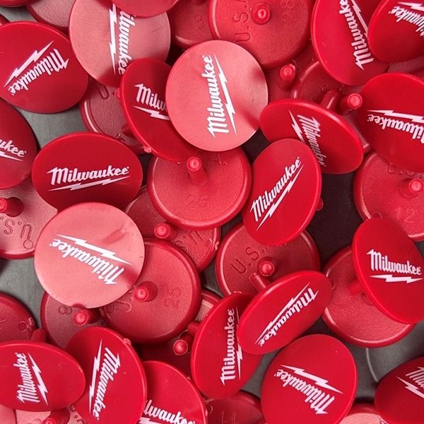Red Custom golf markers printed with company branding