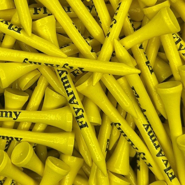 Yellow Custom golf tees printed with company branding