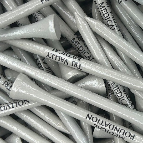 Silver Custom golf tees printed with company branding