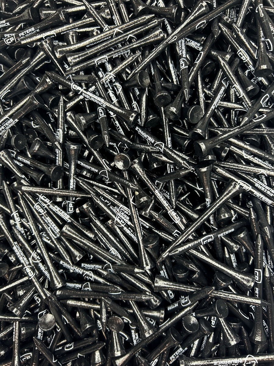 Black Custom golf tees printed with company branding