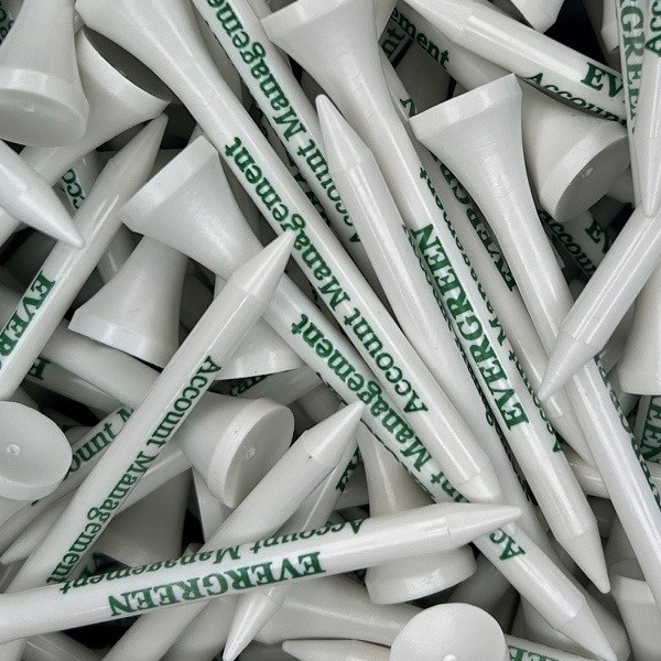 White custom logo golf tees printed with company branding