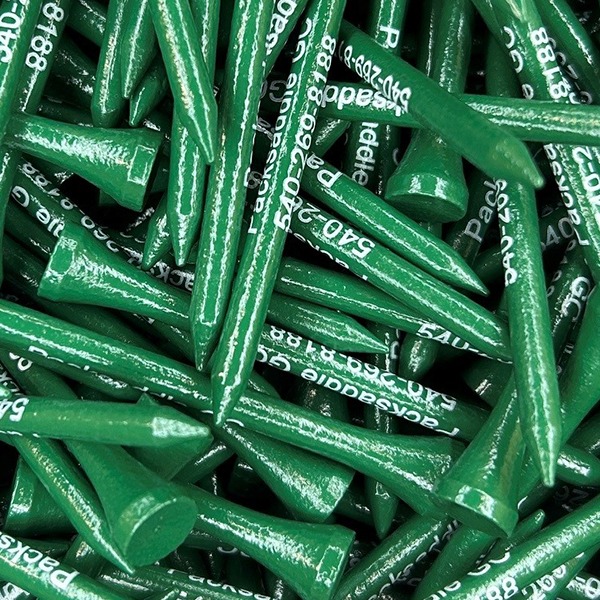 Green personalized golf tees printed in white