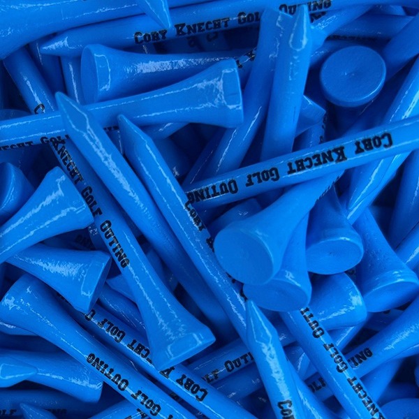 Blue custom golf tees printed for a golf outing