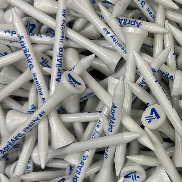 White personalized golf tees printed with company branding