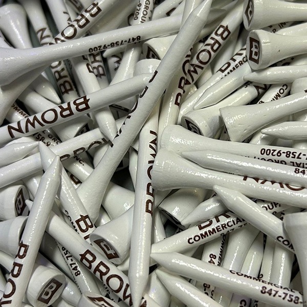 White personalized golf tees printed with company branding