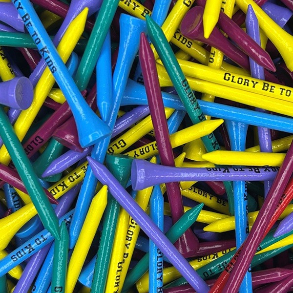 Assorted colors bulk golf tees printed with company branding