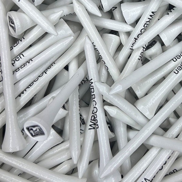 White branded logo golf tees printed with company branding