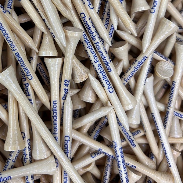 Wooden personalized golf tees printed with company branding