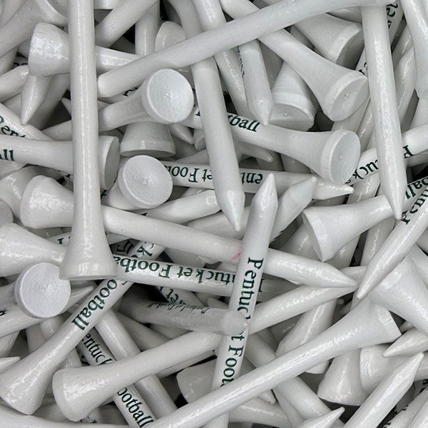 White wholesale golf tees printed with company branding