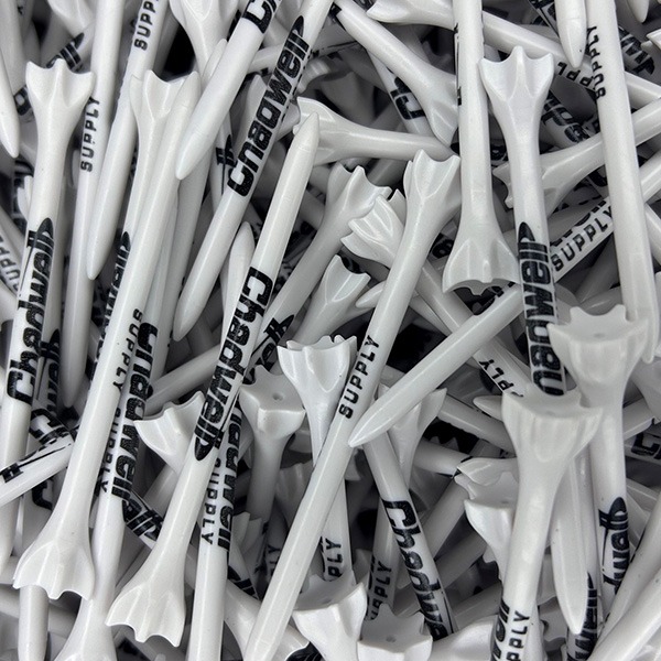 Wholesale white golf tees printed with black custom logos