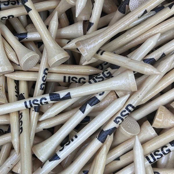 Branded bulk golf tees printed with company branding