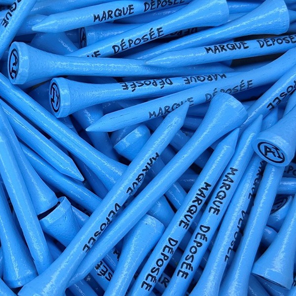 Blue Branded bulk golf tees printed with company branding