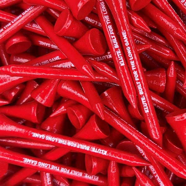 Red custom logo golf tees printed with company branding