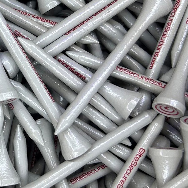 Silver wholesale golf tees printed with company branding