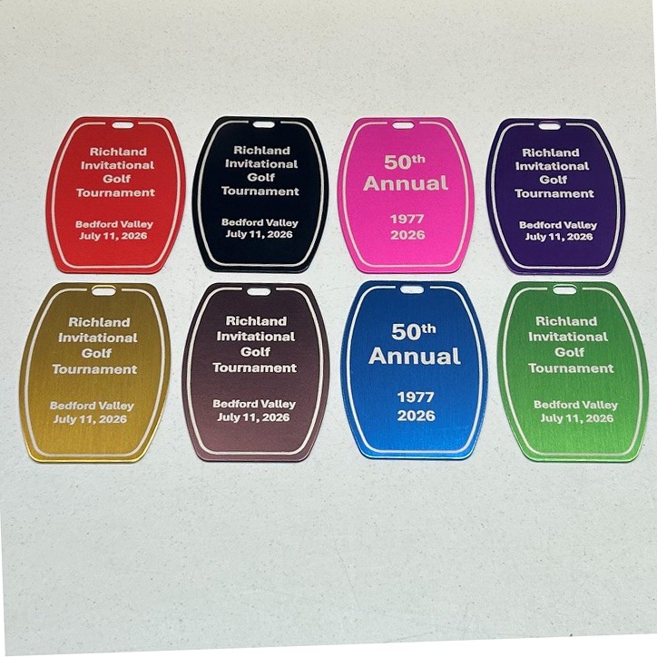 Colorful custom golf bag tags for an invitational golf tournament