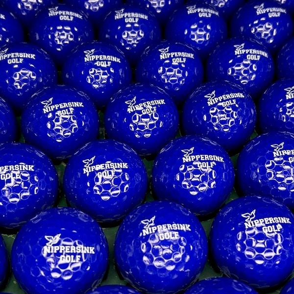 Dark blue logo golf balls printed with white custom artwork
