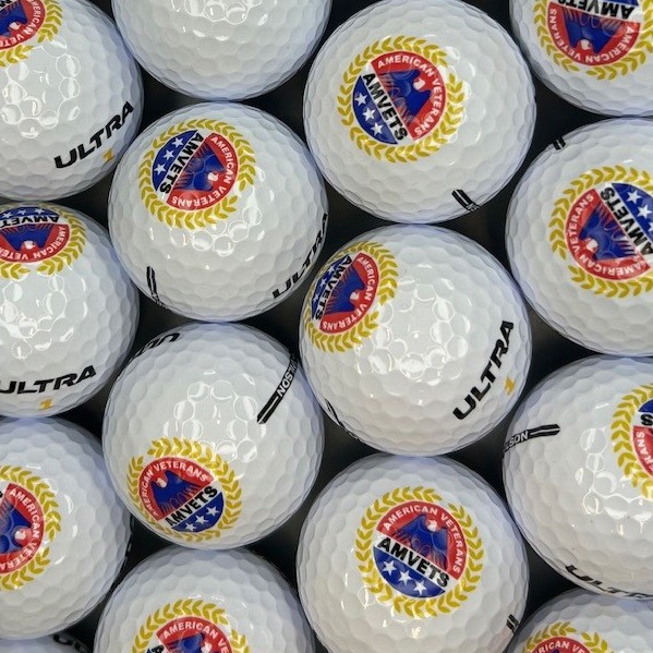 Ultra custom golf balls featuring a colorful circular logo