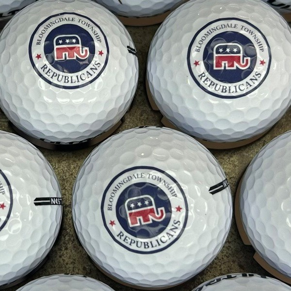 Custom political golf balls printed with a patriotic party logo