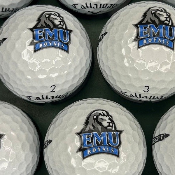 Callaway logo golf balls printed with a university lion mascot