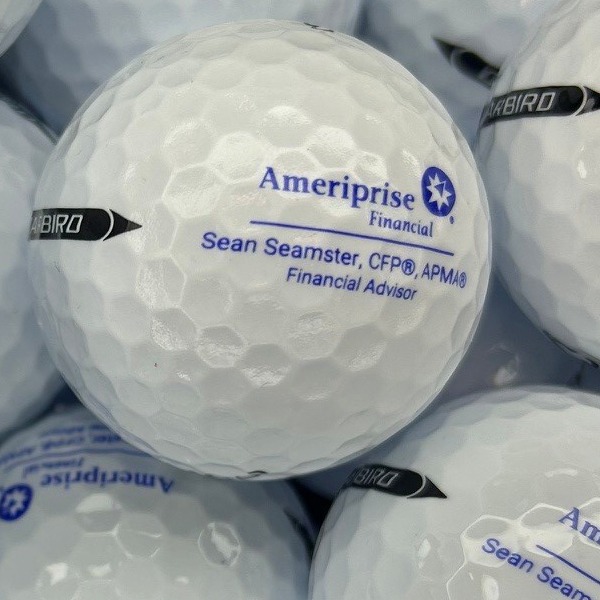 Personalized golf balls printed with a financial advisor's name and logo