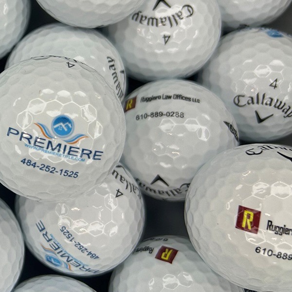 Callaway golf balls printed with assorted full-color company logos