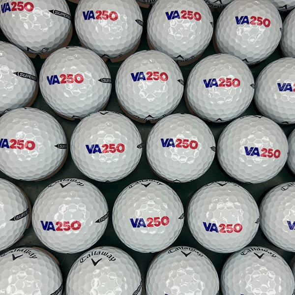 Callaway golf balls printed with a red and blue event logo
