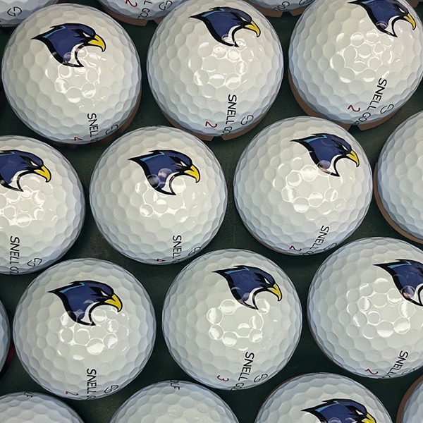 Snell personalized golf balls printed with a navy eagle mascot