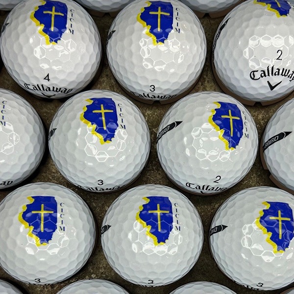 Callaway custom bulk golf balls printed with a blue state and cross logo