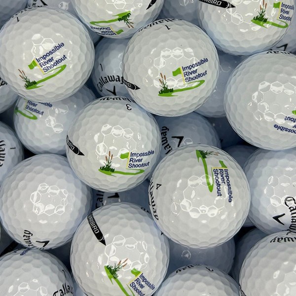 Callaway golf balls printed with a green and purple event logo