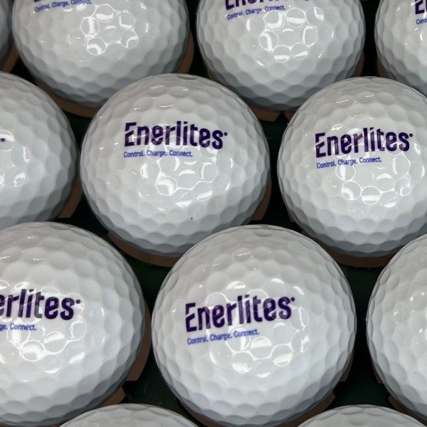 Custom logo golf balls printed with purple company branding