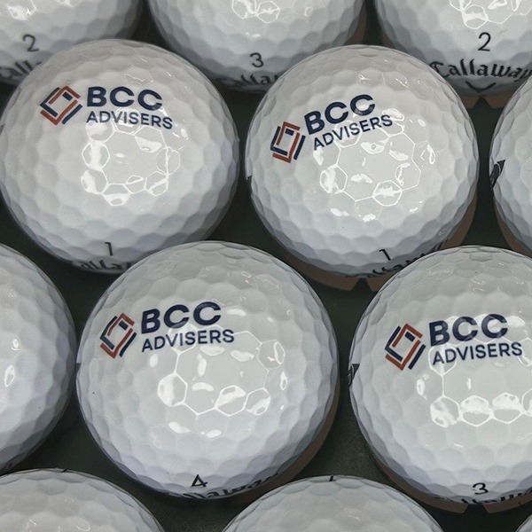 Custom logo golf balls featuring multicolor company branding