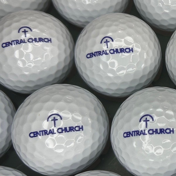 Custom golf balls printed with a church logo