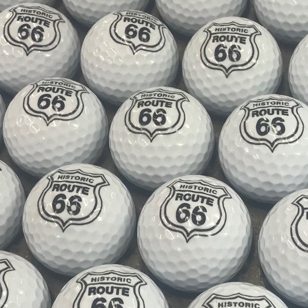 Custom golf balls printed with a Route 66 logo design