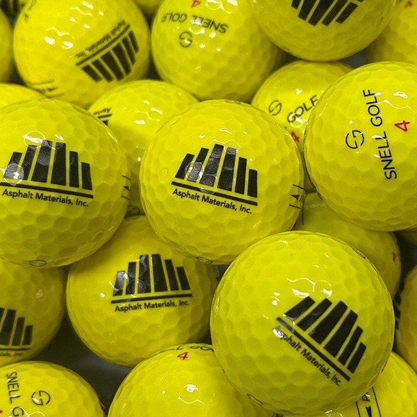 Yellow custom golf balls printed with a black company logo