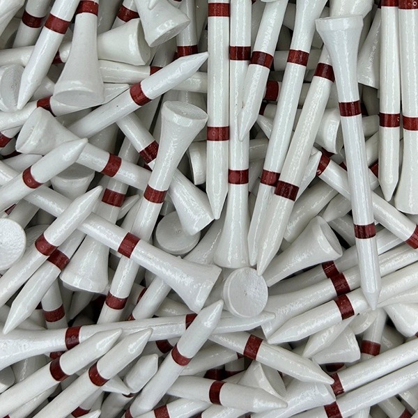 Wholesale white golf tees with maroon stripes