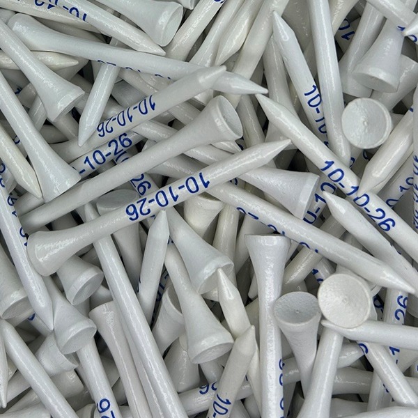 White wedding golf tees printed with a blue date