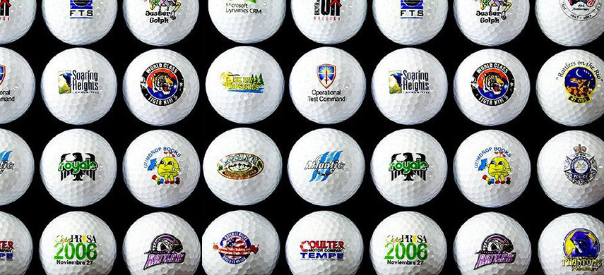 Custom bulk golf balls branded with different company logos